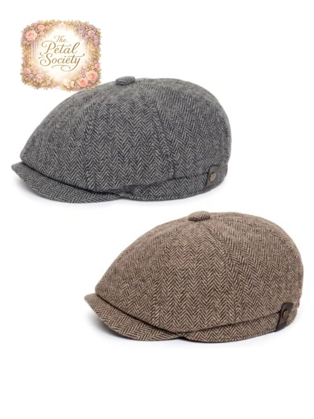 2 Pack Herringbone Newsboy Cap 8 Panel Flat Cabbie Hat Men